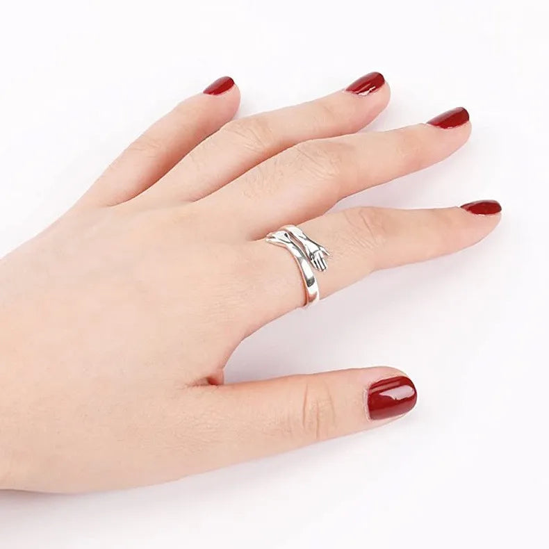 Fashion Hand Hug Rings Women Stainless Steel Gold Silver Color Adjustable Couple Finger Ring Jewelry For Lovers Valentine's Day